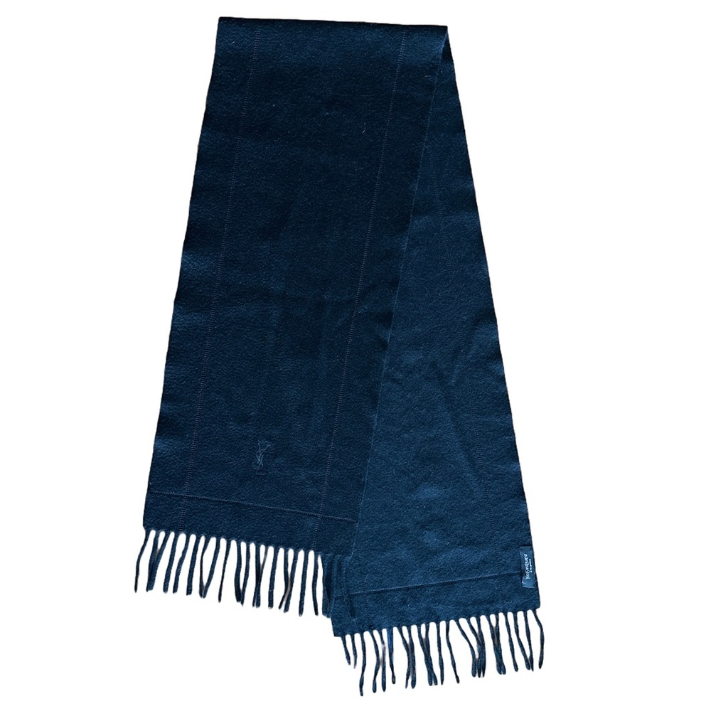 YSL Black Scarf. GREAT condition! Long rectangle with Fringe & YSL logo